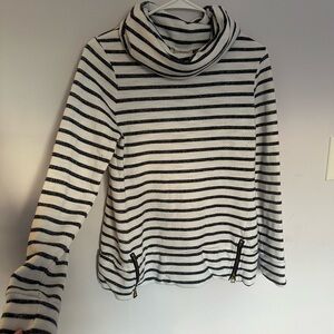 Sail to Sable Navy and White Striped Cowl Neck Sweater